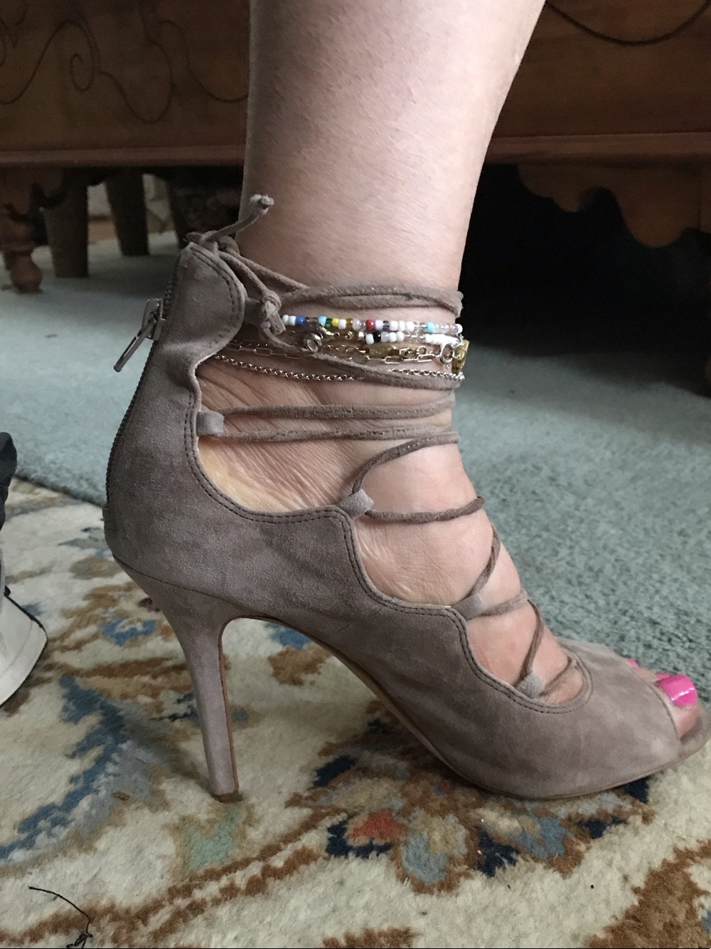 Taupe Lace-Up Suede High Heel Sandals - Women